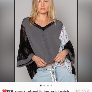 POL Black and Gray Floral Sleeve Blouse NWOT